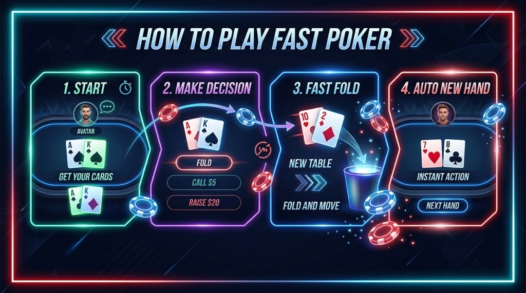 Cómo jugar a Next Poker: mecánica fast-fold, reasiento instantáneo y flujo del pool de mesas